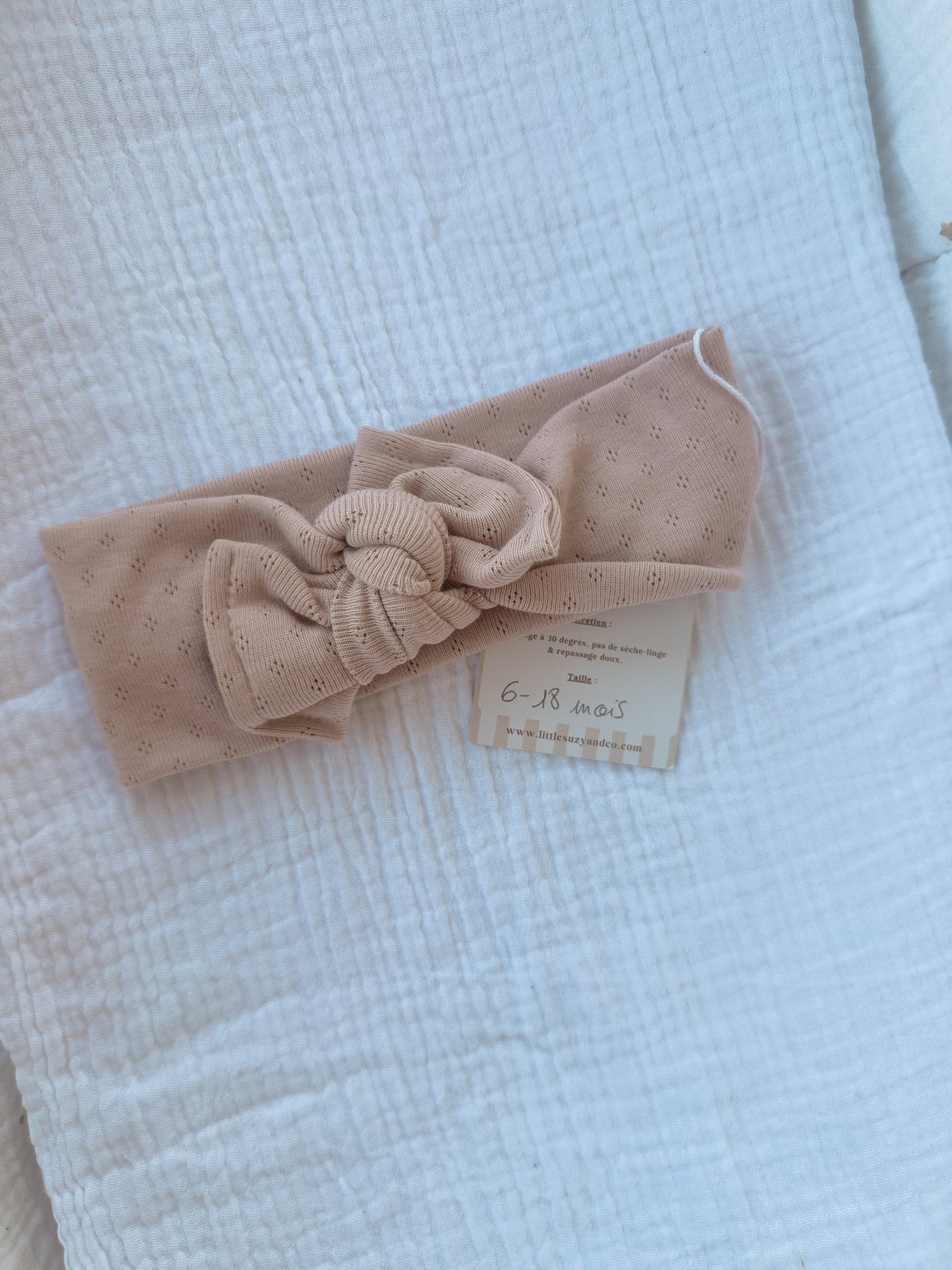 Headband maille pointelle rose 6-18 mois- En stock