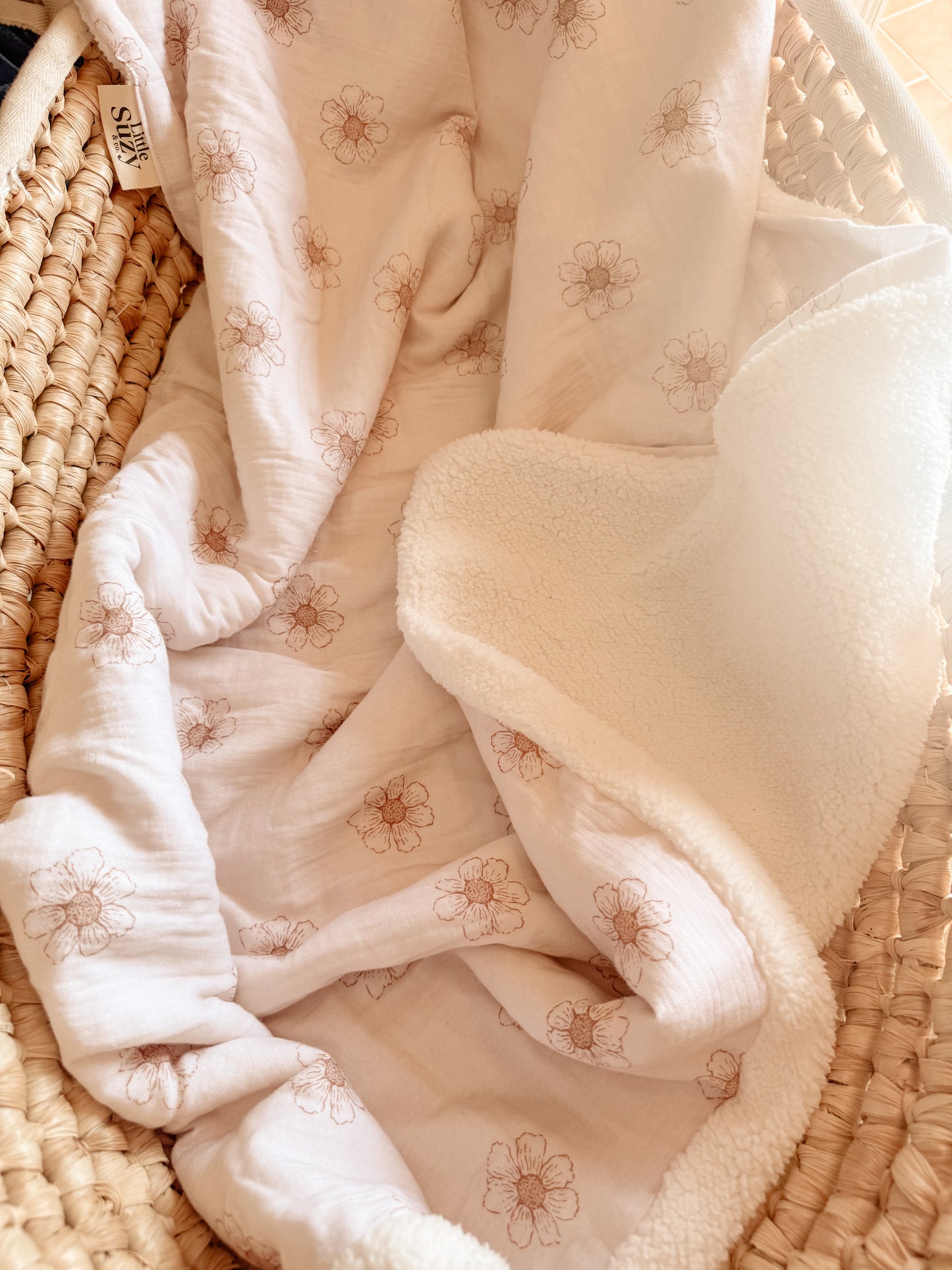 Couverture 70x90 Daisy crème/sherpa blanc - En stock