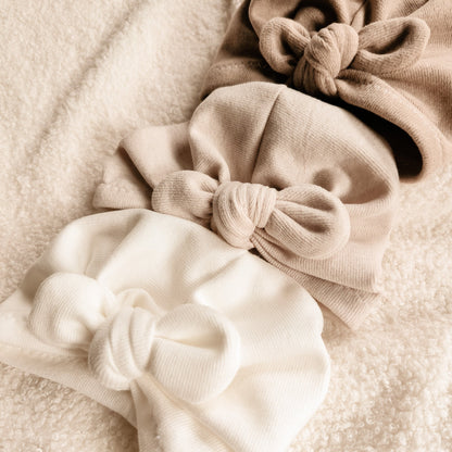 Turban naissance doux & extensible – tailles 0‑12 mois